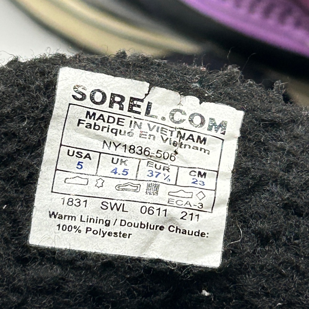 Sorel Tivoli Mid Purple Black Waterproof Boots Lace Up Youth Size 5 - Picture 6 of 7